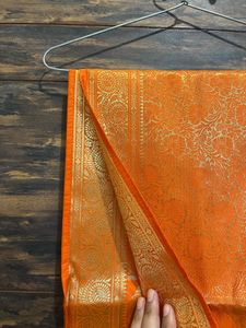 Vibrant Orange Silk Dupatta with Gold