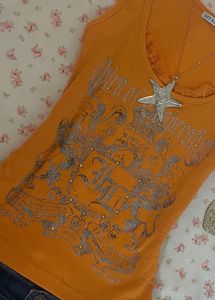 Orange Graphic Tank Top