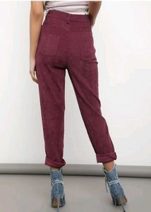 Burgundy Corduroy High-Waisted Pants