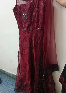Elegant Maroon Embroidered Gown