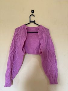 pink cropped cable-knit shrug cardigan