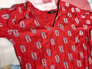 Red Printed Kurta Set