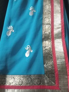 Blue Embroidered Saree with  Border