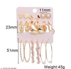 9 Piece Korean-inspired Earrings, Blending Design.