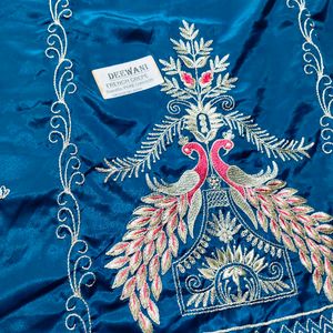 *French Crepe Peacock Embroidered Suit with Zari W