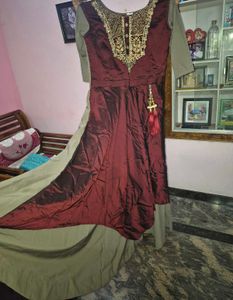 Elegant Maroon Embroidered Gown