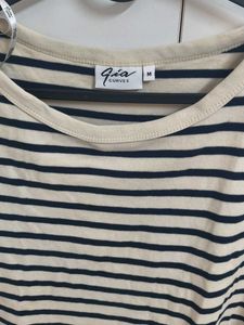 Striped Boat Neck Top with Button Detail
