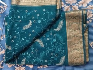 Beautiful Teal Embroidered Saree