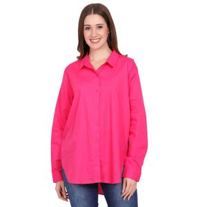 Bright Pink Oversized Button-Down long Shirt