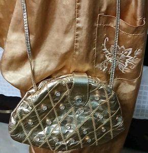 Gold Embellished Vintage Crossbody Bag
