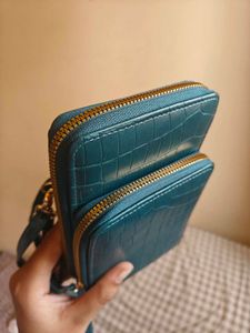 Teal Croc Embossed Crossbody Sling/ Phone Bag