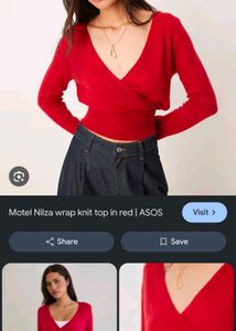 5278. V-Neck Red Wrap Crop Sweater