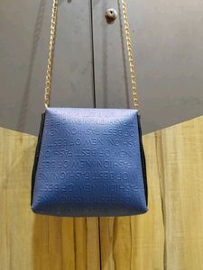 Chic Blue Embossed Shoulder Bag
