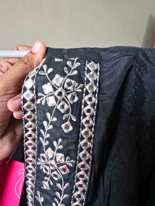 Elegant Dark Kurta with Intricate Neckline