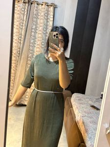 Olive Green Midi Dress🎀🦋