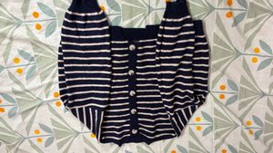 Navy &amp; White Striped Knit Sweater