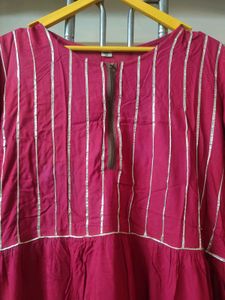 red colour anarkali style top and duppatta