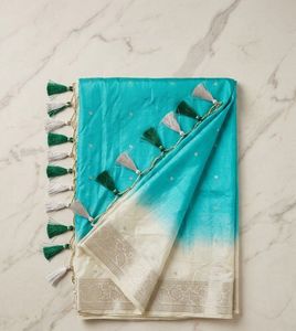 Beautiful Turquoise Saree with Tassels