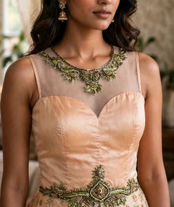 Stunning Embellished Peach Ethnic Gown