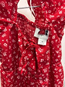 Red Floral Print Puff Sleeve Dress