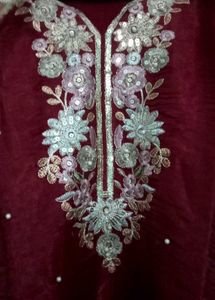 Embroidered red Kurta with plazo and dupatta