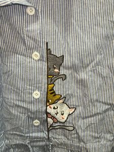 Cute Cat Print Blue Striped Dress