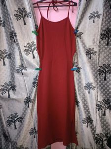 Backless Maroon Halter Neck Midi Dress