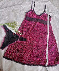 Pink & Black Babydoll Set