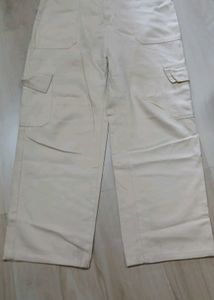 Cream Wide-Leg Cargo Pants