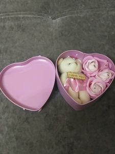 🎉Flash Sale🎉 Artifical Red Rose &amp; Teddy Bear In Heart Shape Mental Box Gift Set