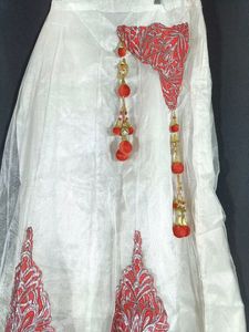 Red &amp; White Netted Lehenga Choli Set (Women)