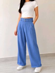 Blue High-Waisted Wide-Leg Pants