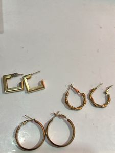 3 Pairs Gold Tone Hoop Earrings