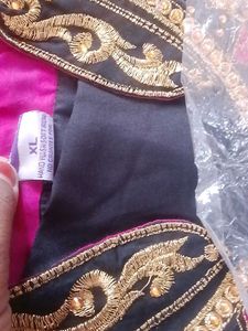 Elegant Black Kurti with Pink &amp; Gold Embroidery