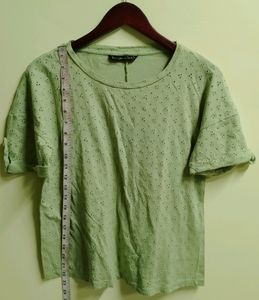 Green Eyelet Detail T-Shirt