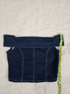 Off-Shoulder Denim Crop Top bust 34