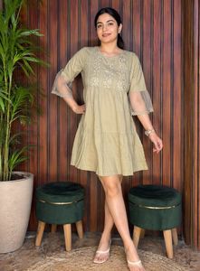 Stylish Dress with Embellished Neck