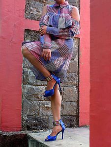 Ruffle dress with cold shoulder