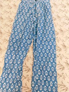 Blue Printed Kurta Set with Lace Trim