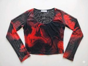 Mesh Swirl Print Long Sleeve Top