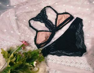 Elegant Black Lace Triangle Bra with stylish brief