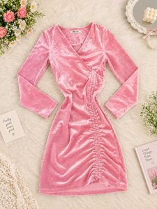 Cute Pink Velvet Ruched Mini Dress