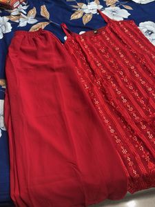 Red Embroidered Kurta Set