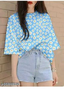 Blue Daisy Print T-Shirt
