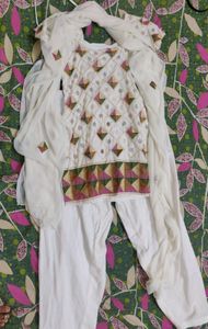 Used white embroided stitched salwar