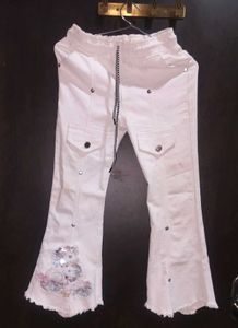 White Bell Bottom Jeans with Cute Embellishments