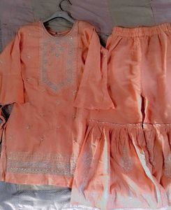 Peach Embroidered Kurta Set