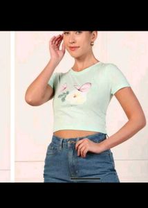 Cute Pastel Crop Top with Butterfly &amp; Flower Print
