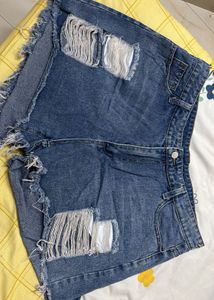High-WaistRipped Denim Shorts