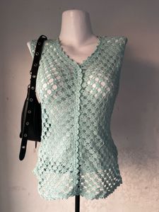 Light Blue Crochet Vest Top